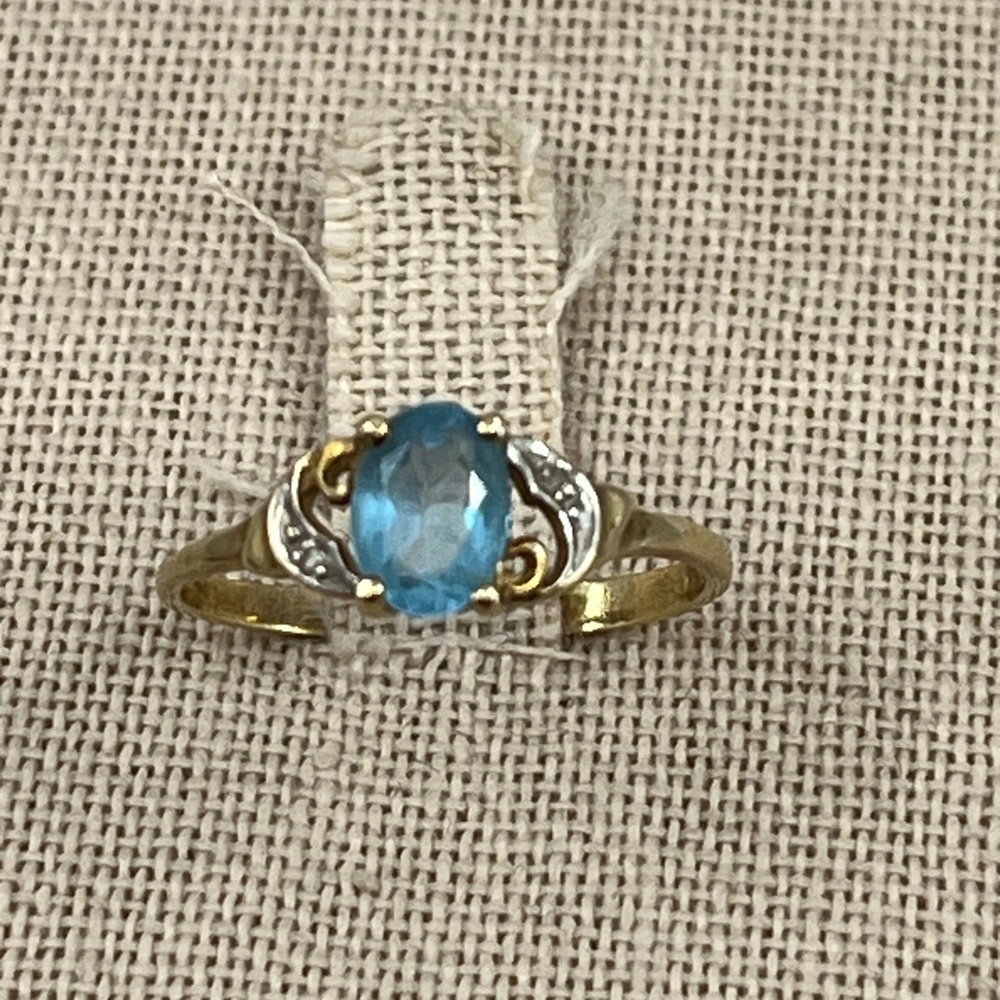 Vintage 10K Gold Blue Topaz & Diamond Ring – JCM Signed, Size 6.75 - Picture 10 of 17